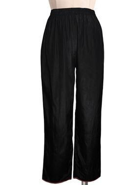 Kunto Black High Waist Pull On Silk/Cotton Airy  Black Pants With Red Trim S